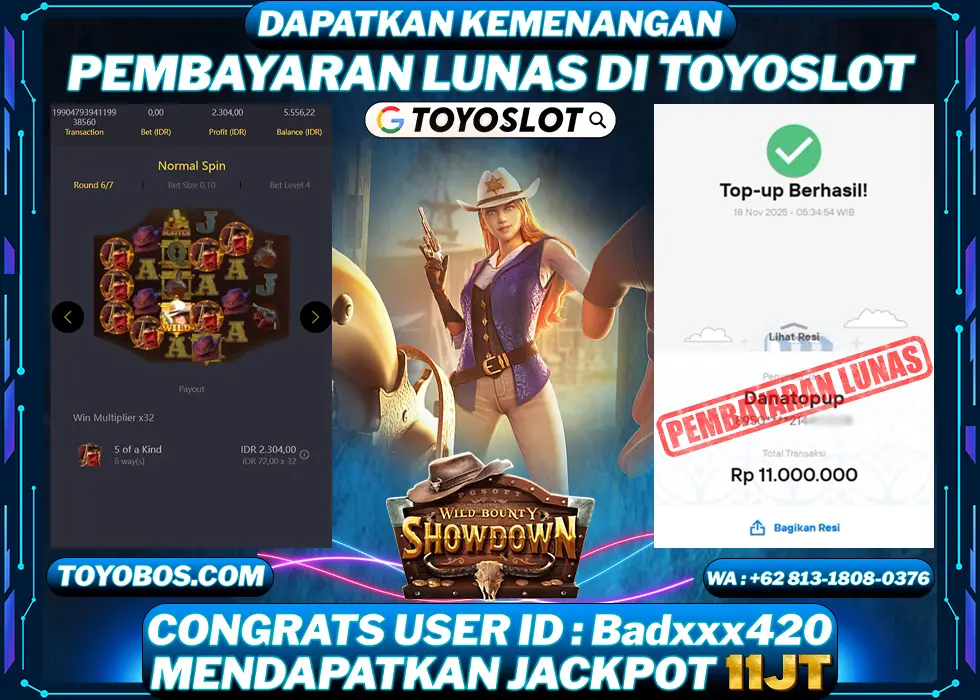 TOYOSLOT - BUKTI KEMENANGAN Wild Bounty Showdown Rp11,000,000,- LUNAS